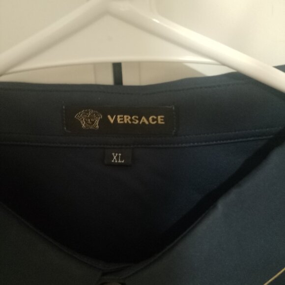 Versace XL Long Sleeve Navy Blue Polo Shirt - Picture 2 of 2